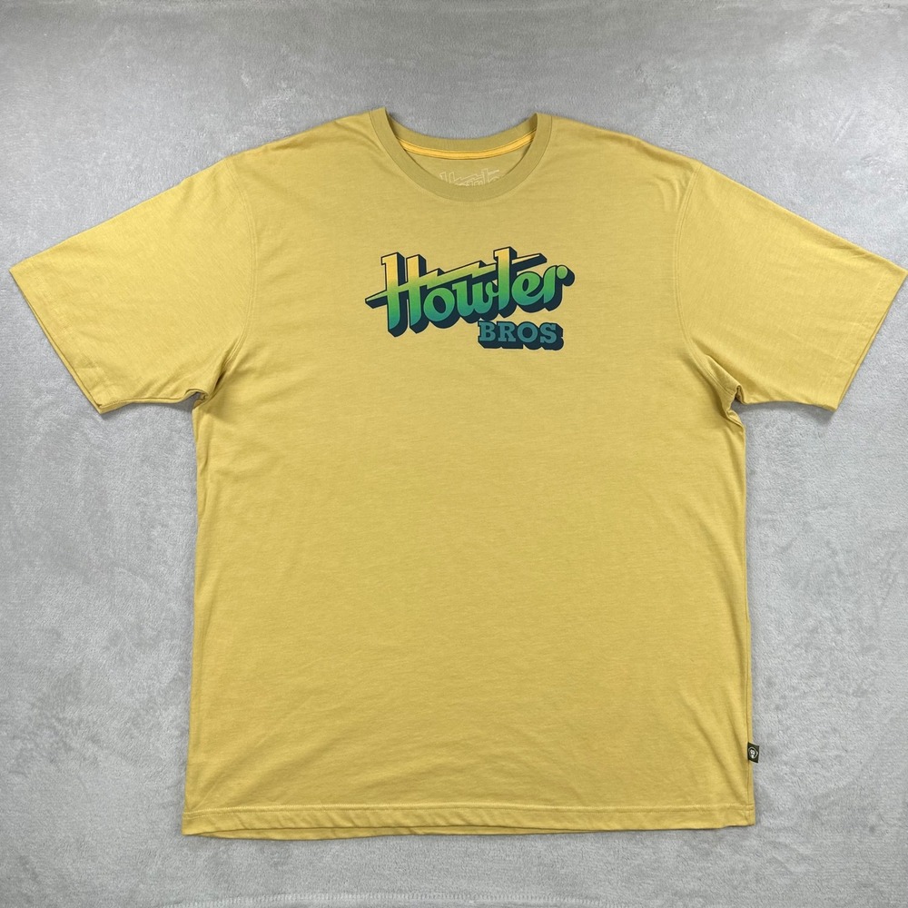 Howler Bros T-Shirt Mens XXL Yellow Graphic Logo Short Sleeve Crew Neck Outdoors